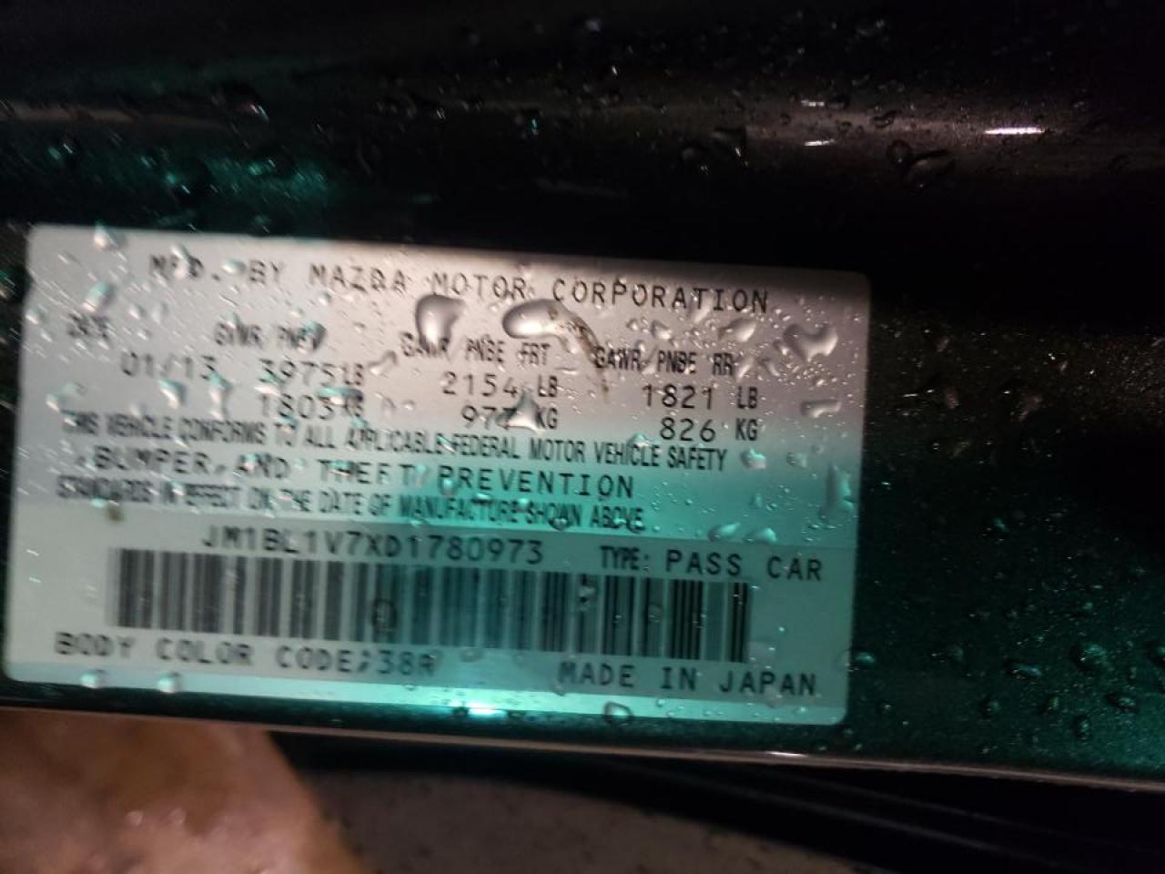 Photo 10 from auction – 2013 MAZDA 3 I with VIN JM1BL1V7XD1780973