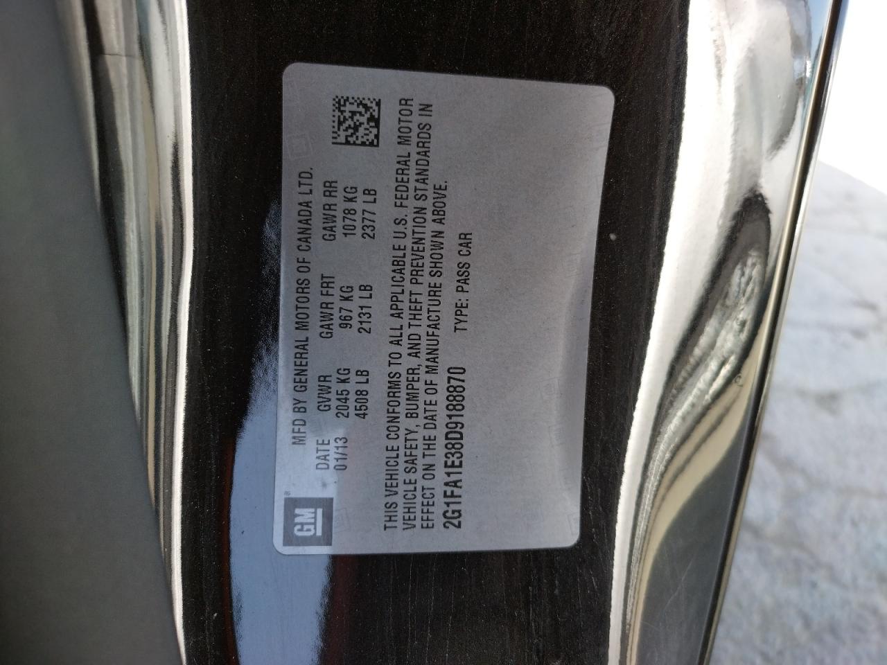 Photo 10 from auction – 2013 CHEVROLET CAMARO LS with VIN 2G1FA1E38D9188870