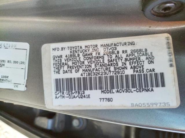 Photo 10 from auction – 2003 TOYOTA CAMRY LE with VIN 4T1BE32K23U772910