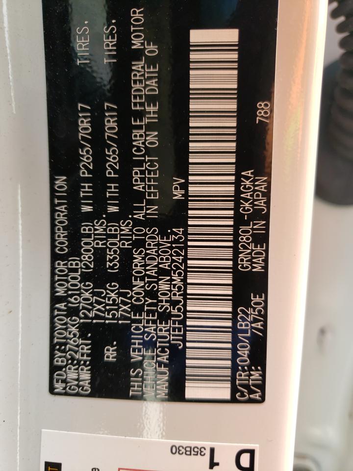 Photo 10 from auction – 2021 TOYOTA 4RUNNER SR with VIN JTEFU5JR5M5242134