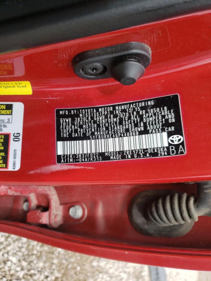 Photo 10 from auction – 2016 TOYOTA COROLLA L/ with VIN 5YFBURHE4GP440868