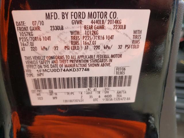 Photo 10 from auction – 2010 FORD ESCAPE XLT with VIN 1FMCU0D74AKD37748