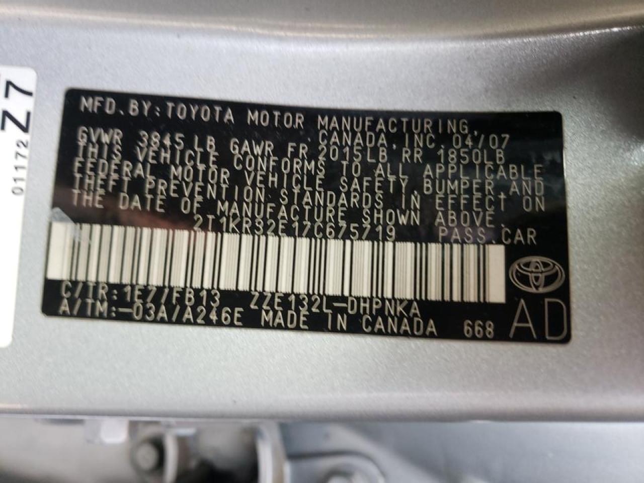 Zdjęcie 10 z aukcji – 2007 TOYOTA COROLLA MA z VIN 2T1KR32E17C675719