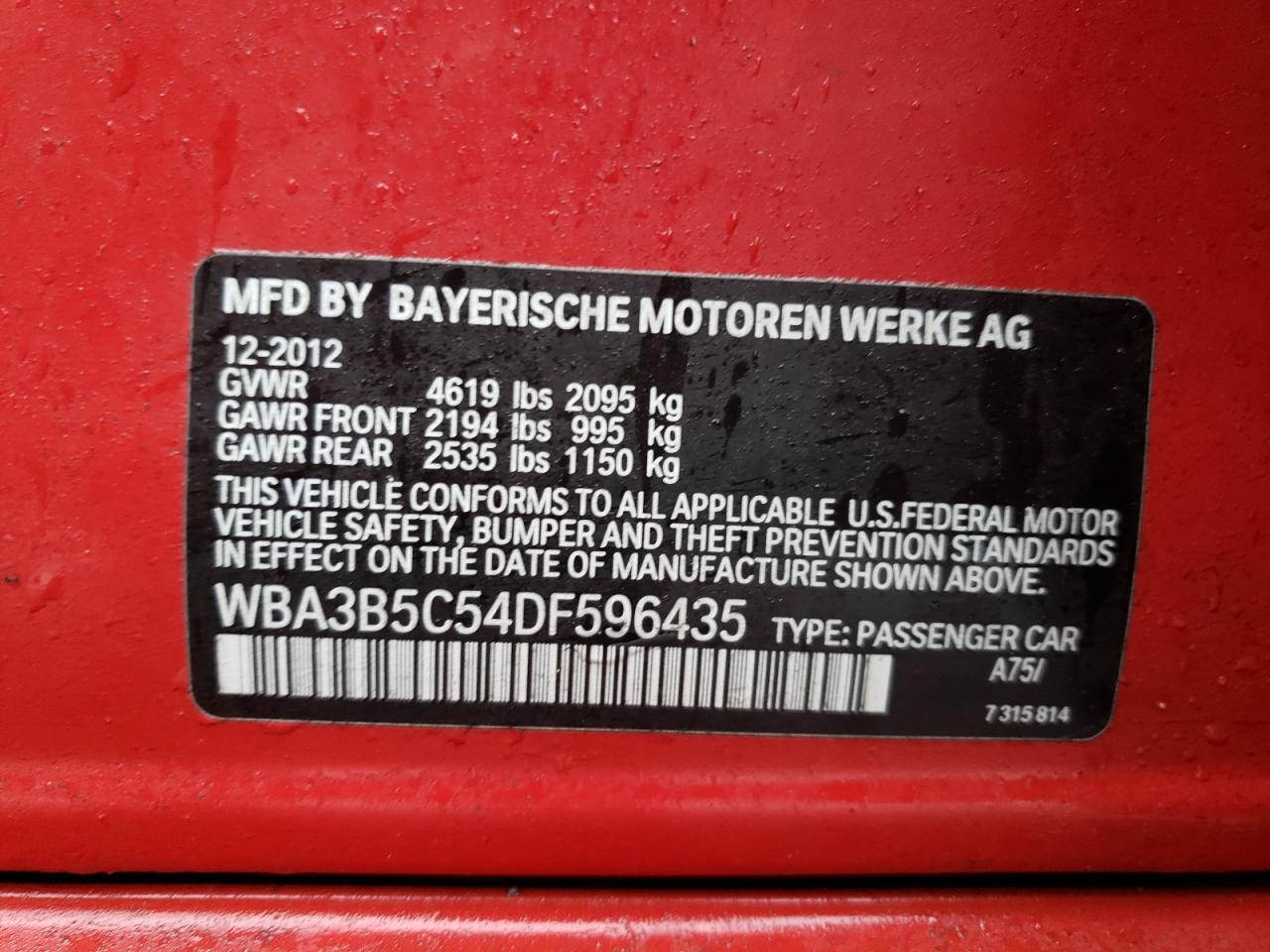 Photo 10 from auction – 2013 BMW 328 XI SUL with VIN WBA3B5C54DF596435