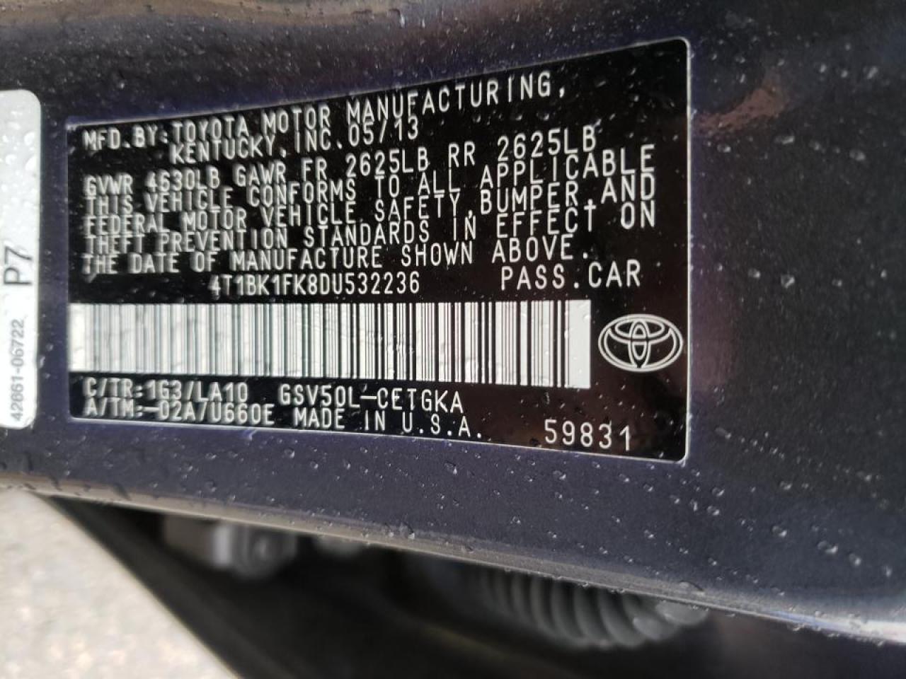 Photo 20 from auction – 2013 TOYOTA UK with VIN 4T1BK1FK8DU532236