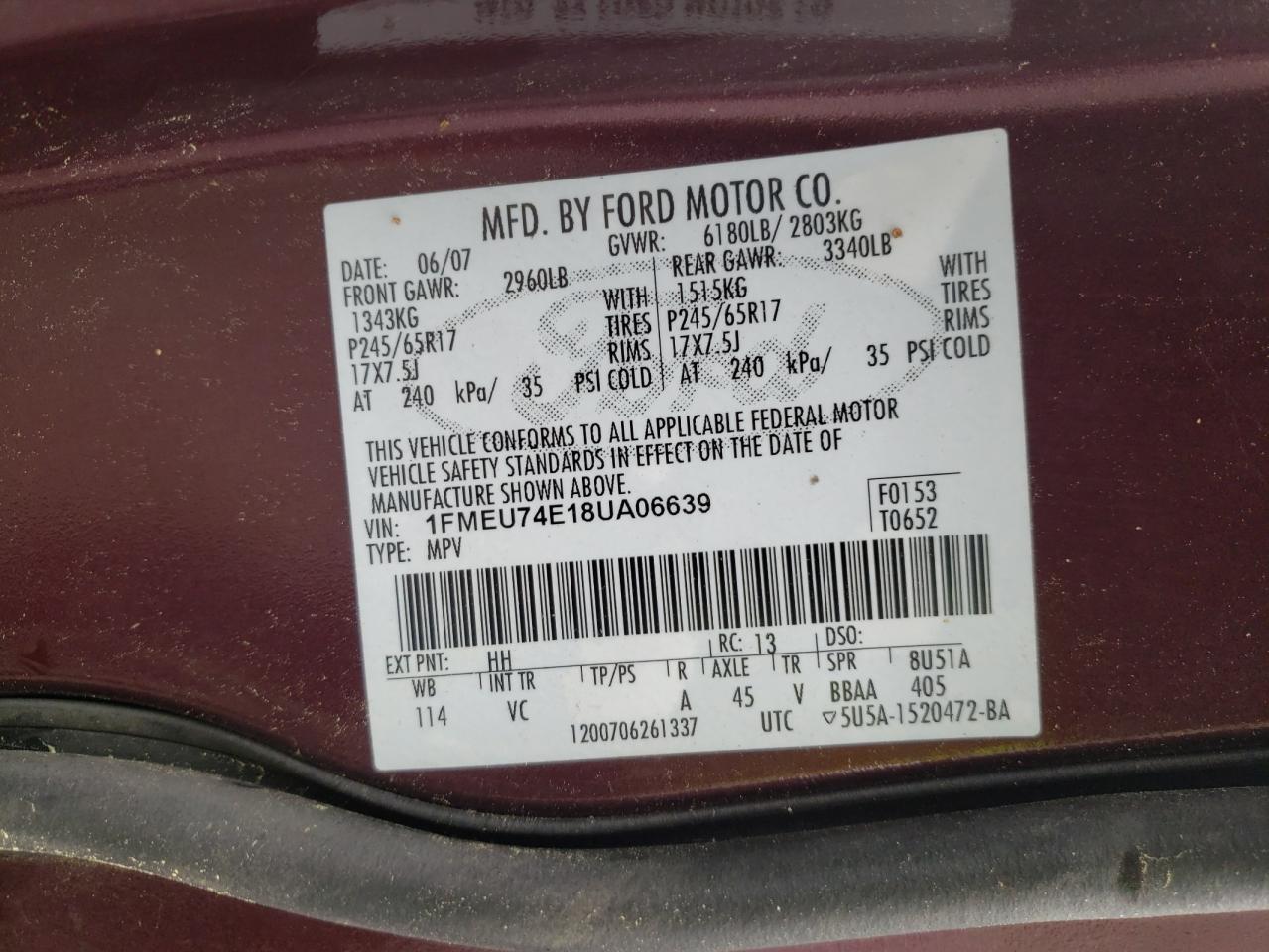 Photo 10 from auction – 2008 FORD EXPLORER E with VIN 1FMEU74E18UA06639
