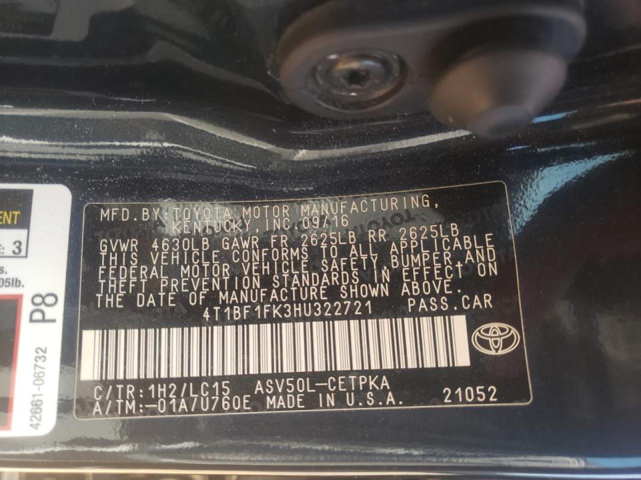 Photo 10 from auction – 2017 TOYOTA CAMRY LE with VIN 4T1BF1FK3HU322721