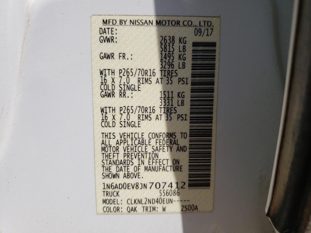 Photo 10 from auction – 2018 NISSAN FRONTIER S with VIN 1N6AD0EV8JN707412