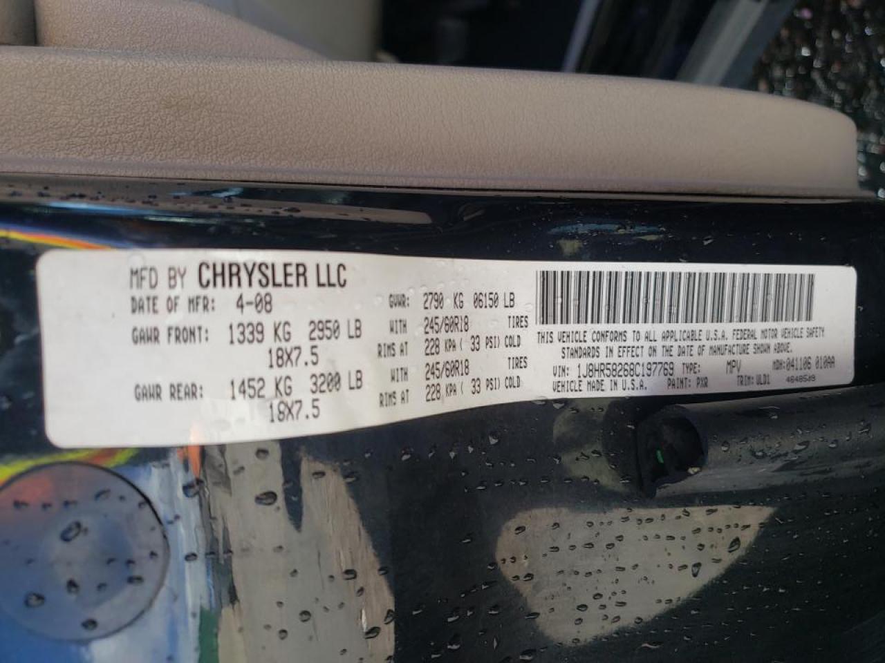 Photo 10 from auction – 2008 JEEP GRAND CHER with VIN 1J8HR58268C197769