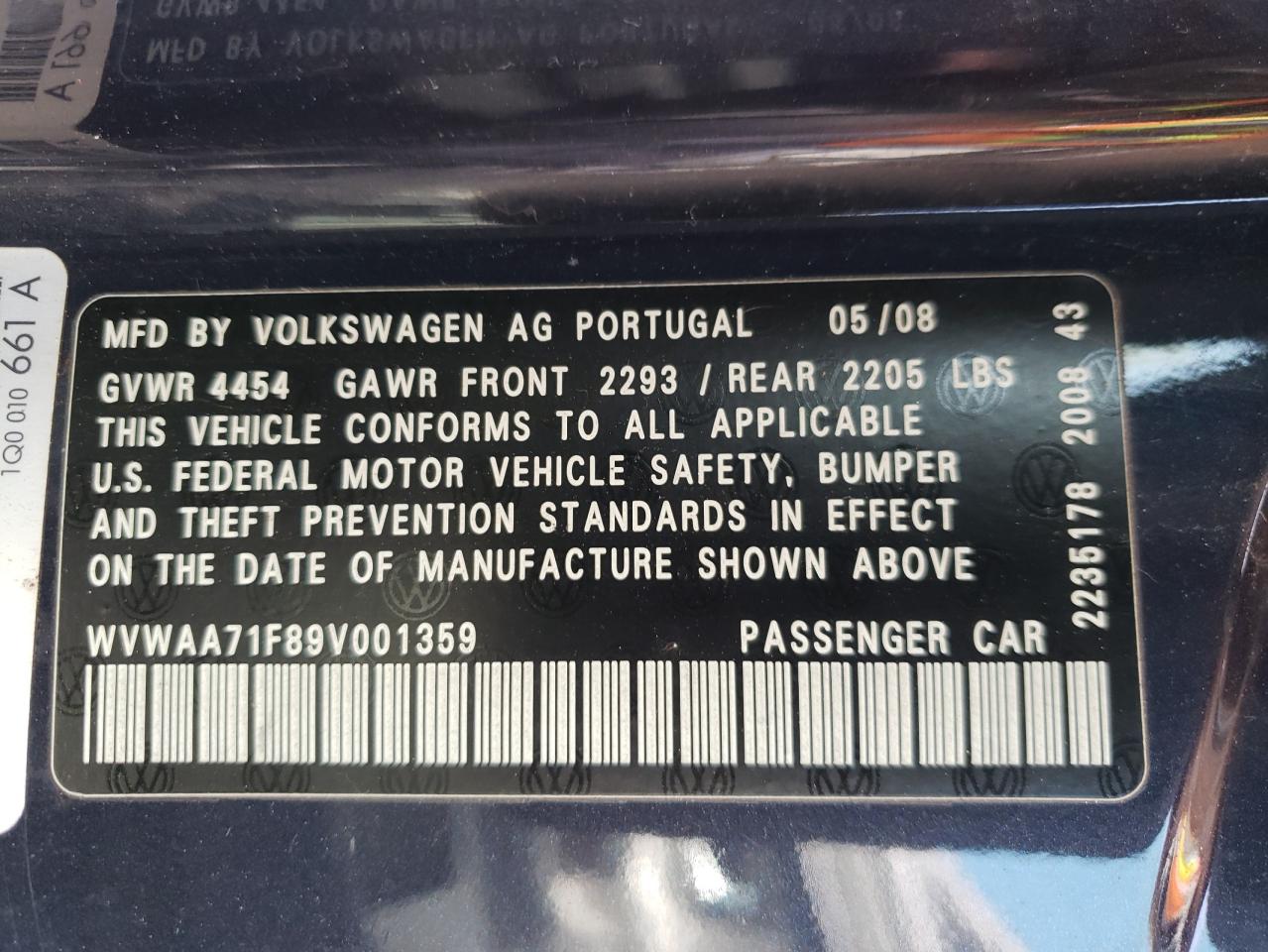 Photo 10 from auction – 2009 VOLKSWAGEN EOS TURBO with VIN WVWAA71F89V001359