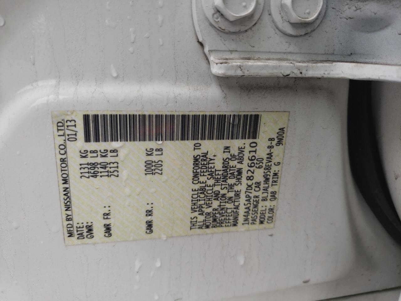 Photo 10 from auction – 2013 NISSAN MAXIMA with VIN 1N4AA5AP7DC826610