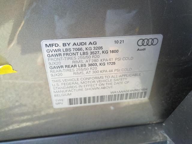 Photo 10 from auction – 2022 AUDI QUATTRO with VIN WA1AAAGE4NB011694