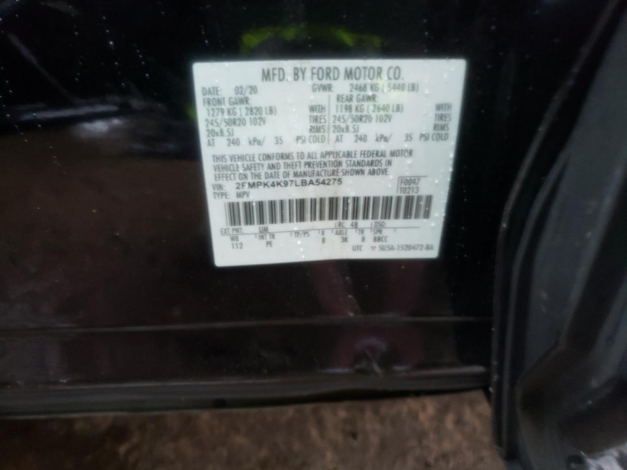 Photo 10 from auction – 2020 FORD EDGE TITAN with VIN 2FMPK4K97LBA54275
