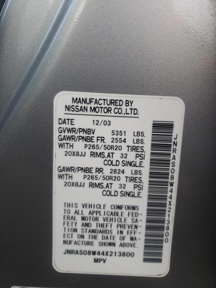 Photo 10 from auction – 2004 INFINITI FX35 with VIN JNRAS08W44X213800