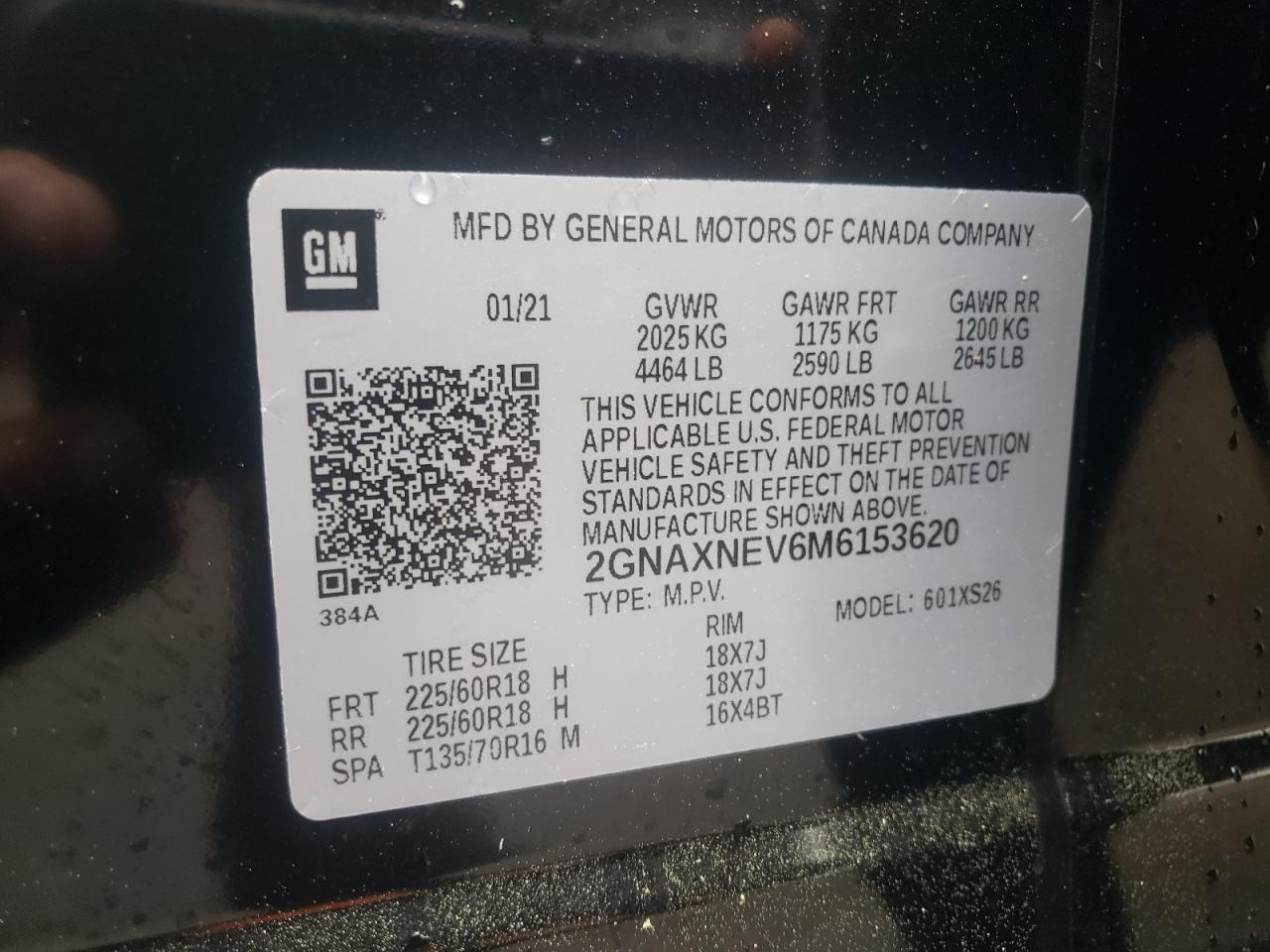 Photo 10 from auction – 2021 CHEVROLET EQUINOX PR with VIN 2GNAXNEV6M6153620