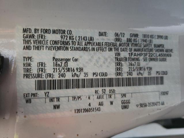 Photo 10 from auction – 2012 FORD FOCUS SE with VIN 1FAHP3F22CL450069