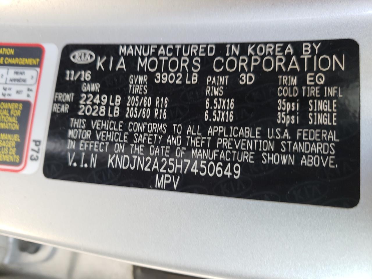 Photo 10 from auction – 2017 KIA SOUL with VIN KNDJN2A25H7450649
