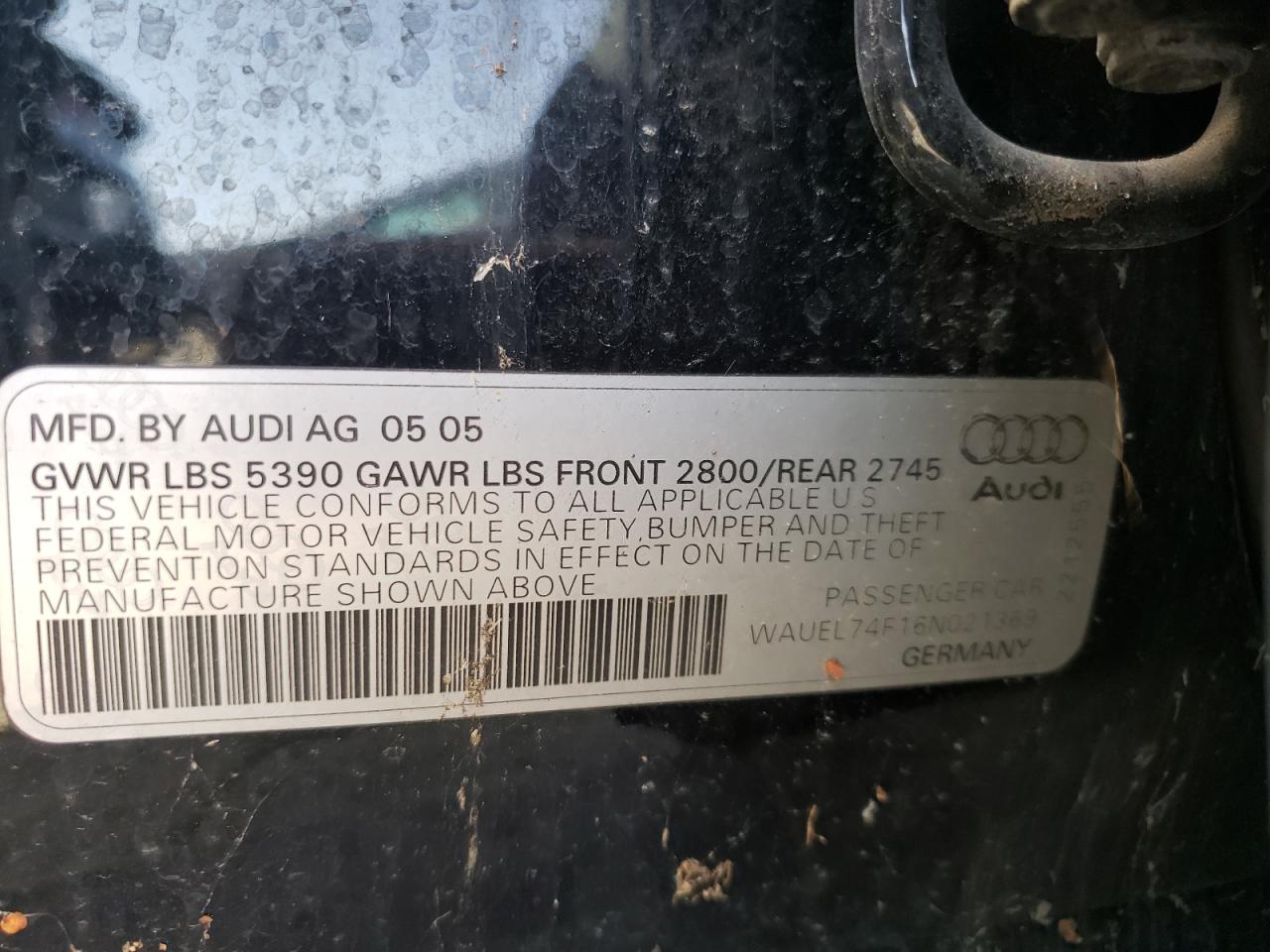 Photo 10 from auction – 2006 AUDI A6 with VIN WAUEL74F16N021369
