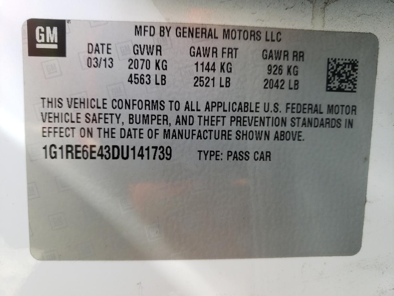 Photo 10 from auction – 2013 CHEVROLET VOLT with VIN 1G1RE6E43DU141739