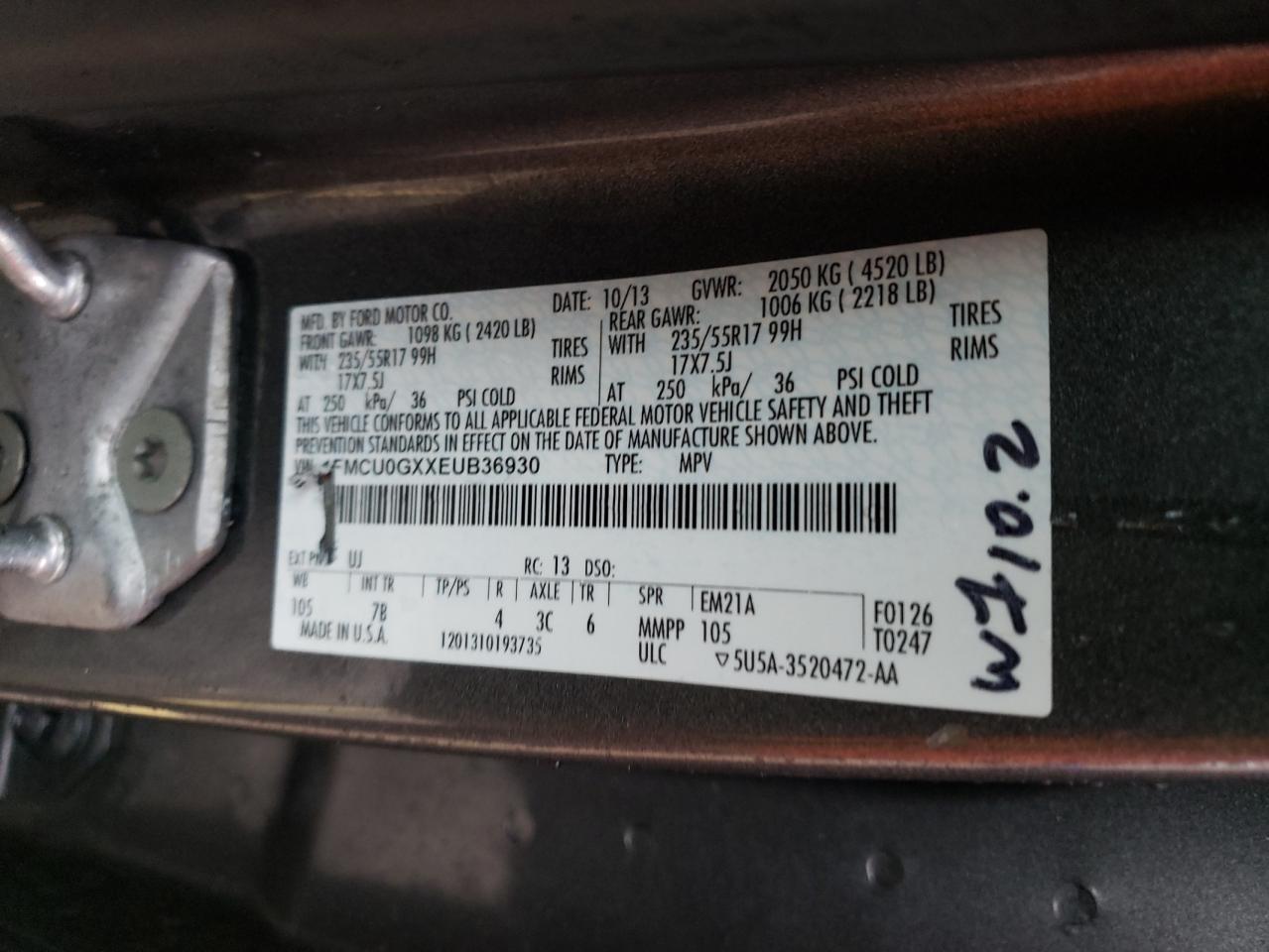 Photo 10 from auction – 2014 FORD ESCAPE SE with VIN 1FMCU0GXXEUB36930