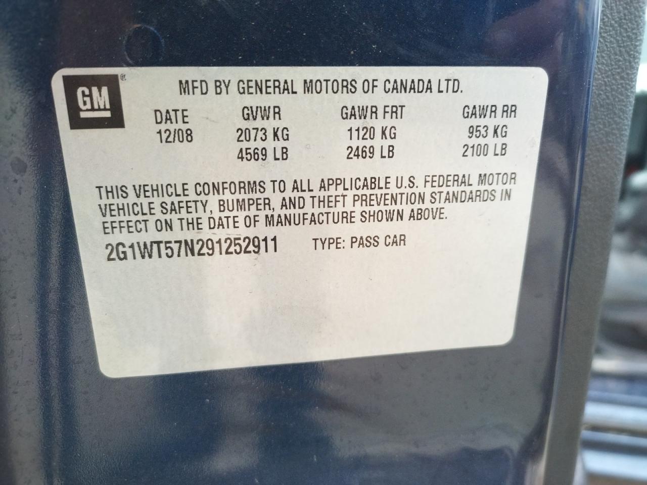 Photo 10 from auction – 2009 CHEVROLET IMPALA 1LT with VIN 2G1WT57N291252911