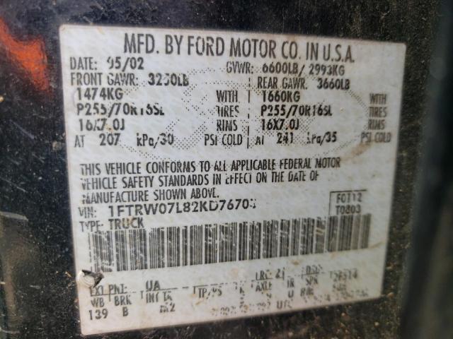 Photo 10 from auction – 2002 FORD F150 SUPER with VIN 1FTRW07L82KD76703