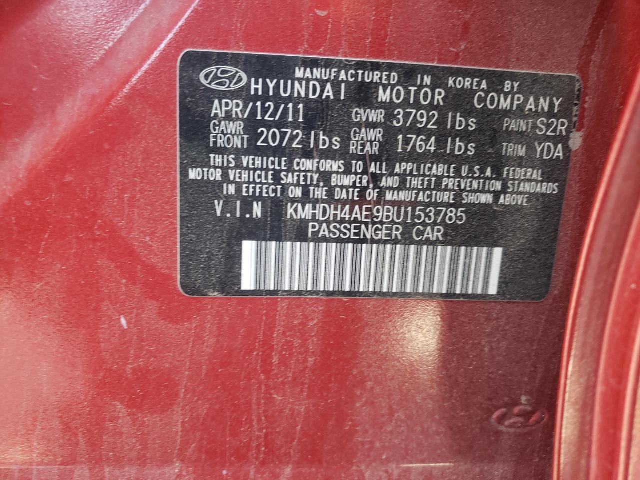 Photo 10 from auction – 2011 HYUNDAI ELANTRA GL with VIN KMHDH4AE9BU153785