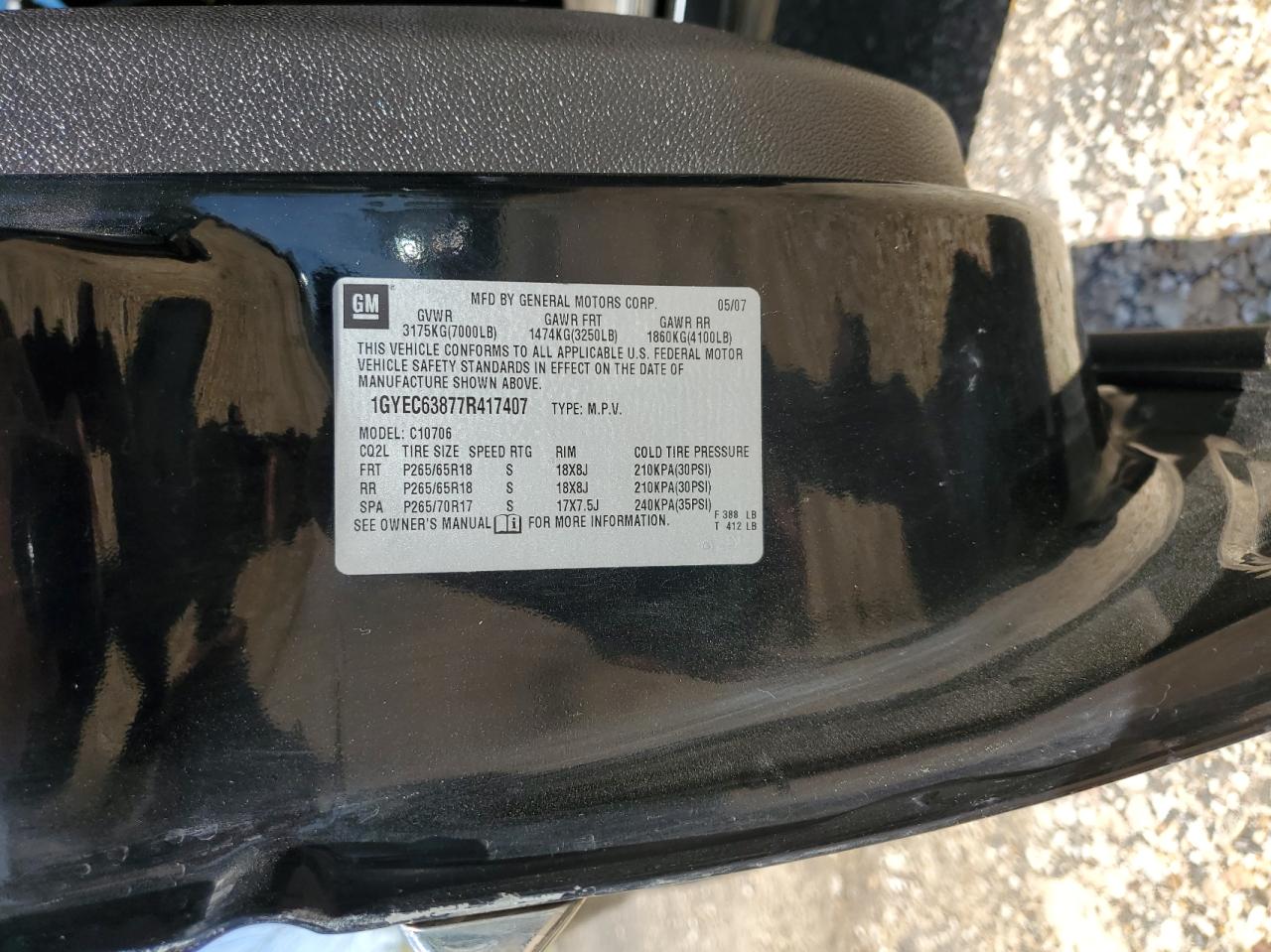 Photo 10 from auction – 2007 CADILLAC ESCALADE L with VIN 1GYEC63877R417407