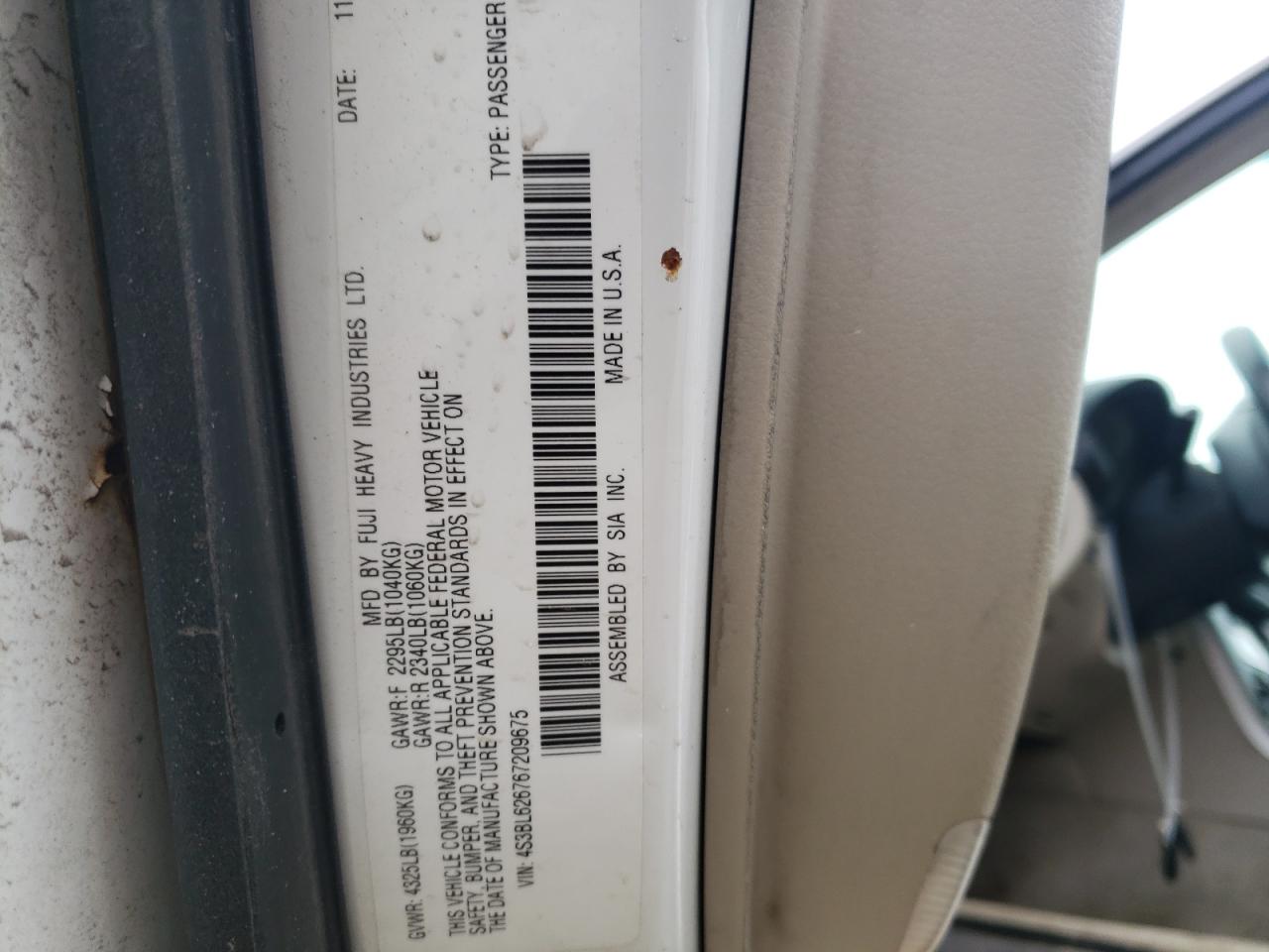 Photo 10 from auction – 2006 SUBARU LEGACY 2.5 with VIN 4S3BL626767209675