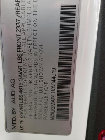 AUDI A4 PREMIUM 2019 with VIN WAUGMAF41KA044019 - Photo from auction