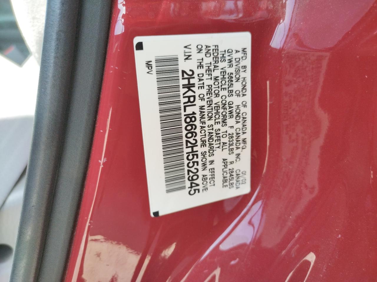 Photo 10 from auction – 2002 HONDA ODYSSEY EX with VIN 2HKRL18662H552945