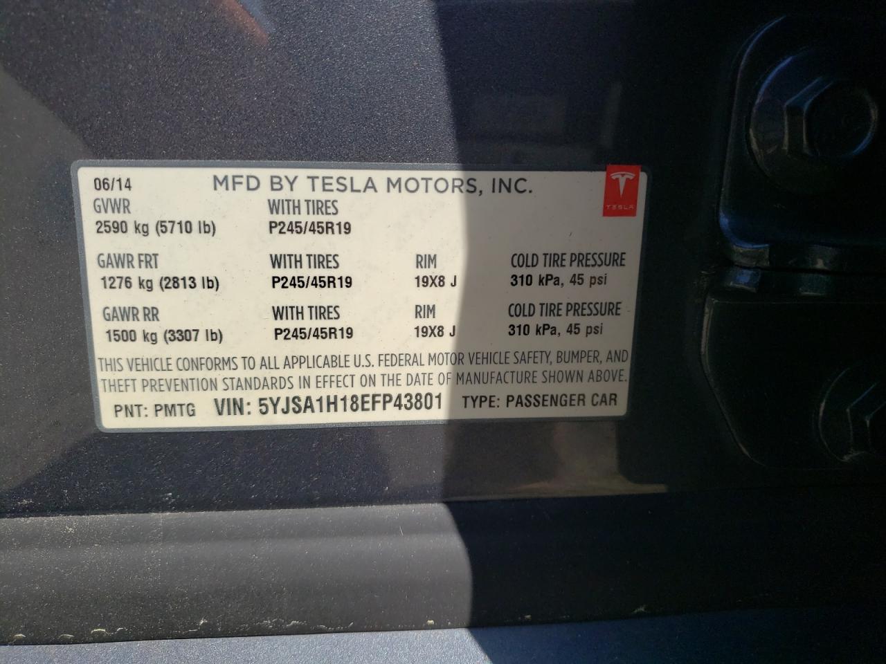 Photo 10 from auction – 2014 TESLA MODEL S with VIN 5YJSA1H18EFP43801