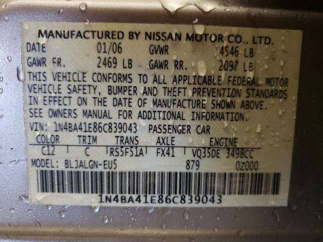 Photo 10 from auction – 2006 NISSAN MAXIMA SE with VIN 1N4BA41E86C839043