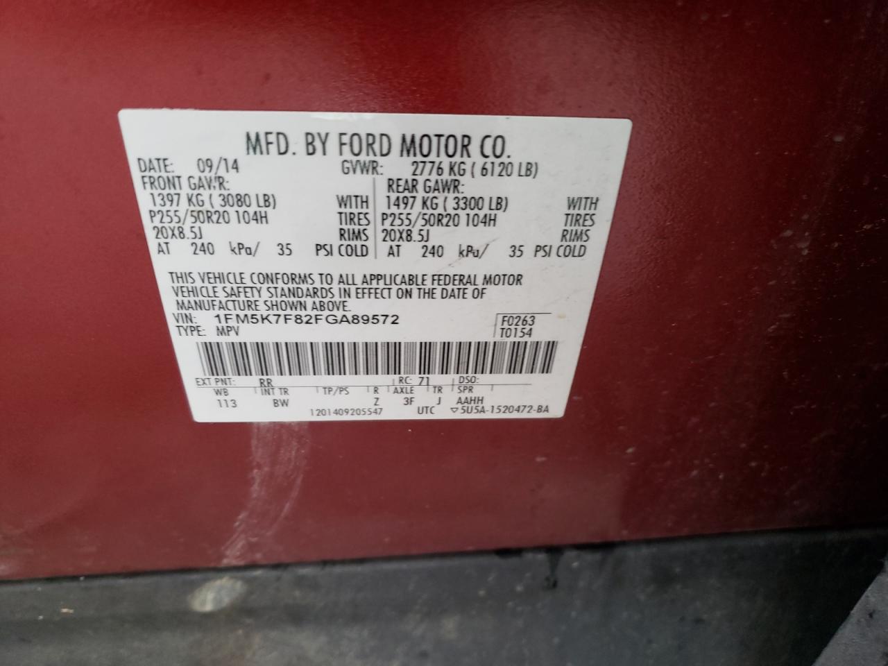 Photo 10 from auction – 2015 FORD EXPLORER L with VIN 1FM5K7F82FGA89572