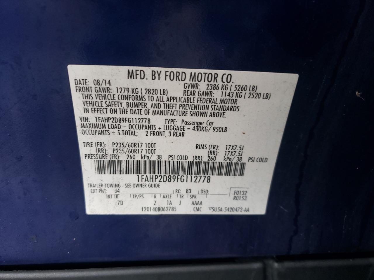 Photo 10 from auction – 2015 FORD TAURUS SE with VIN 1FAHP2D89FG112778