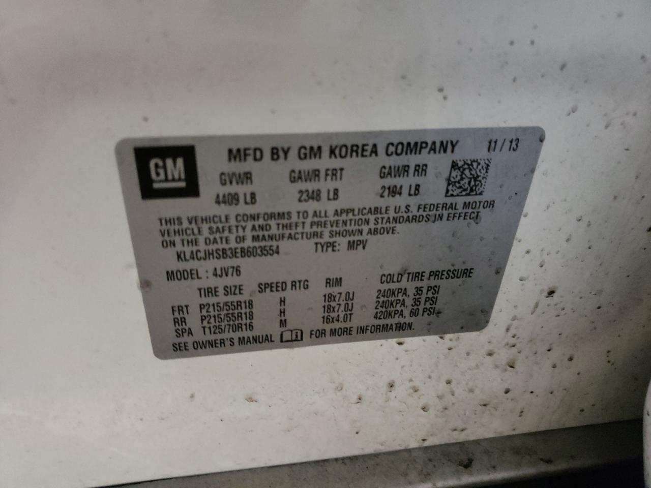 Photo 10 from auction – 2014 BUICK ENCORE PRE with VIN KL4CJHSB3EB603554
