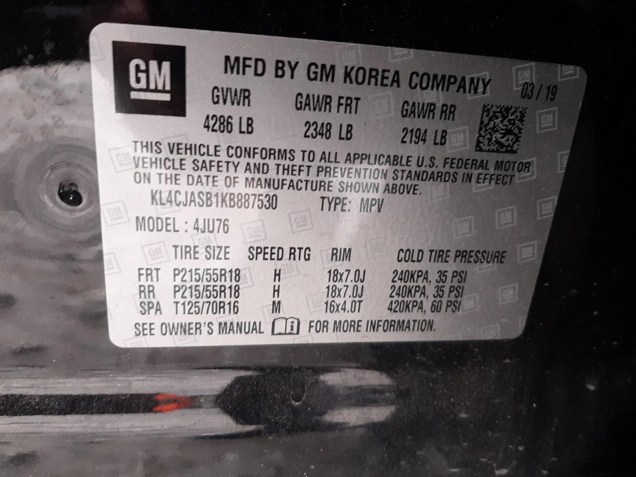 Photo 10 from auction – 2019 BUICK ENCORE PRE with VIN KL4CJASB1KB887530