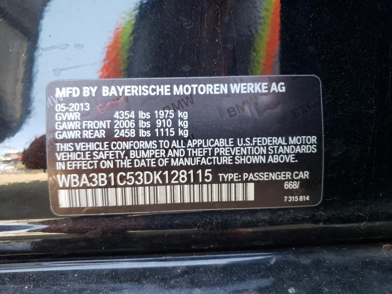 Photo 10 from auction – 2013 BMW 320 I with VIN WBA3B1C53DK128115