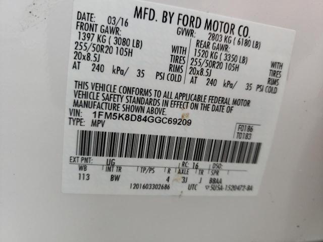 Photo 10 from auction – 2016 FORD EXPLORER X with VIN 1FM5K8D84GGC69209