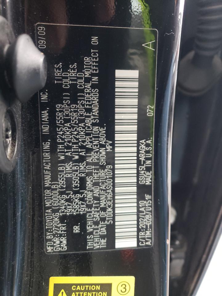 Photo 10 from auction – 2010 TOYOTA HIGHLANDER with VIN 5TDDK3EH6AS001079