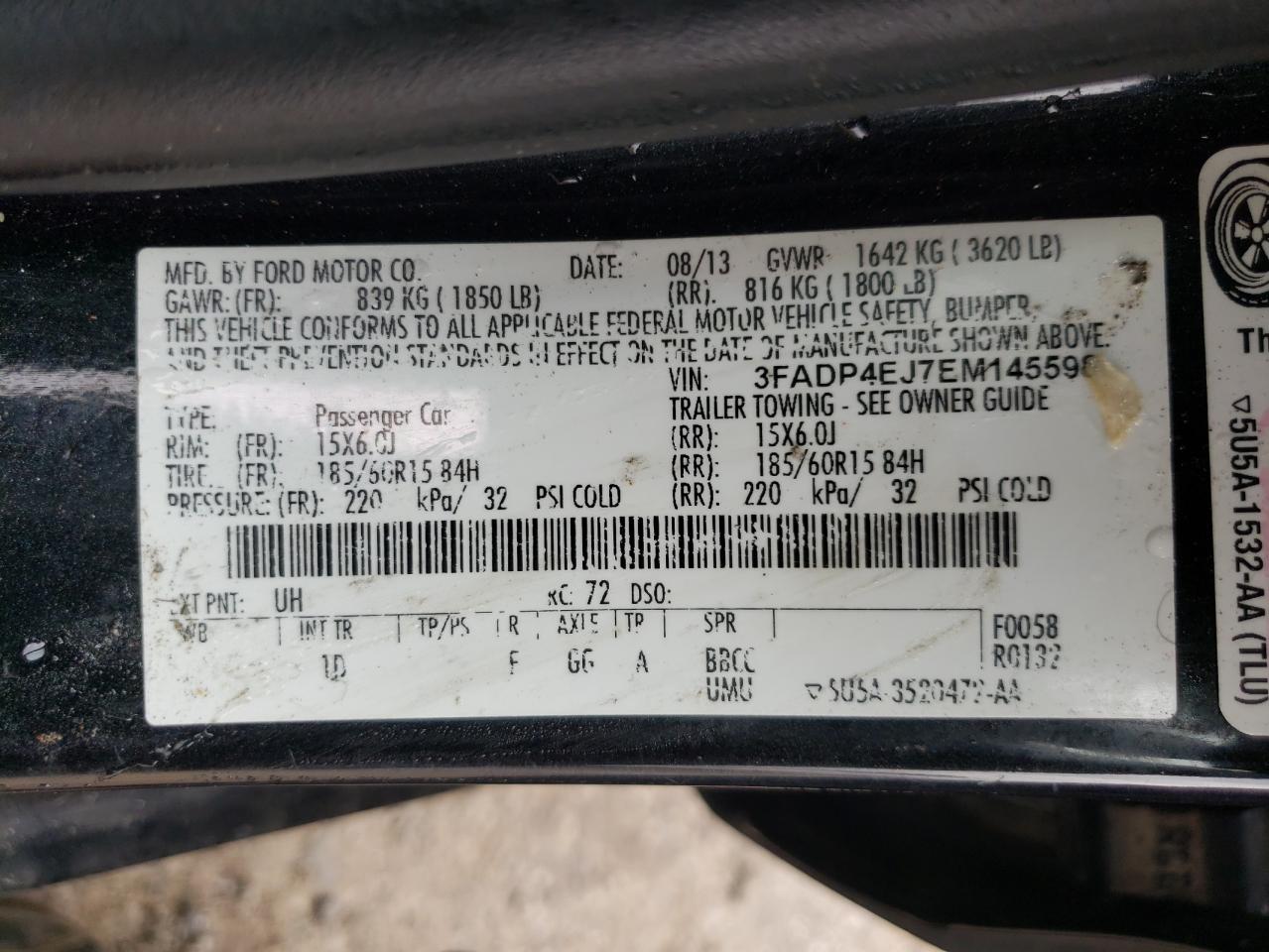 Photo 10 from auction – 2014 FORD FIESTA SE with VIN 3FADP4EJ7EM145598