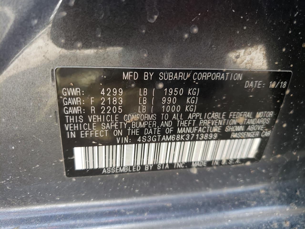 Photo 10 from auction – 2019 SUBARU IMPREZA SP with VIN 4S3GTAM68K3713899