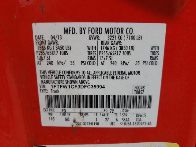 Photo 10 from auction – 2013 FORD F150 SUPER with VIN 1FTFW1CF3DFC35994