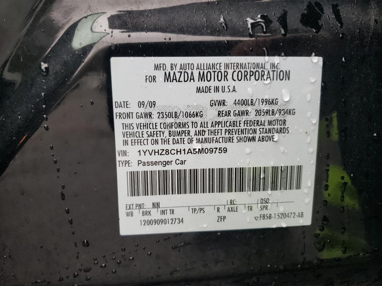 Photo 10 from auction – 2010 MAZDA 6 I with VIN 1YVHZ8CH1A5M09759