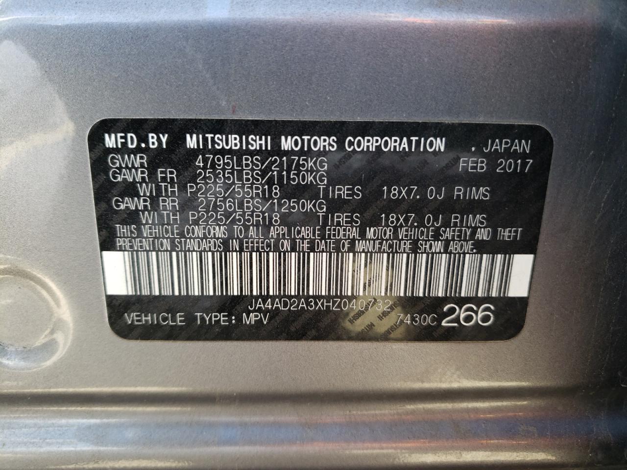Photo 10 from auction – 2017 MITSUBISHI OUTLANDER with VIN JA4AD2A3XHZ040732