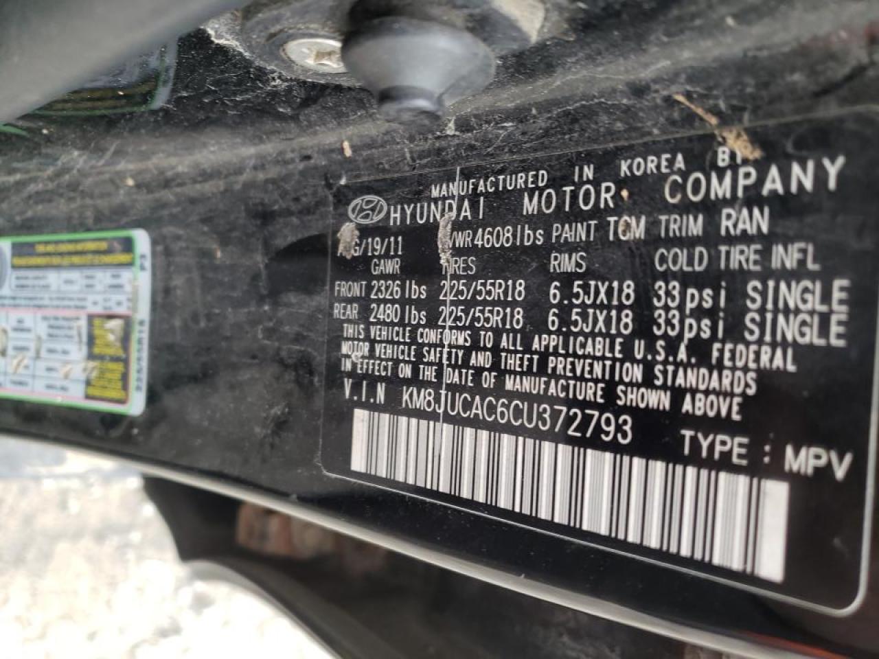 Photo 10 from auction – 2012 HYUNDAI TUCSON GLS with VIN KM8JUCAC6CU372793