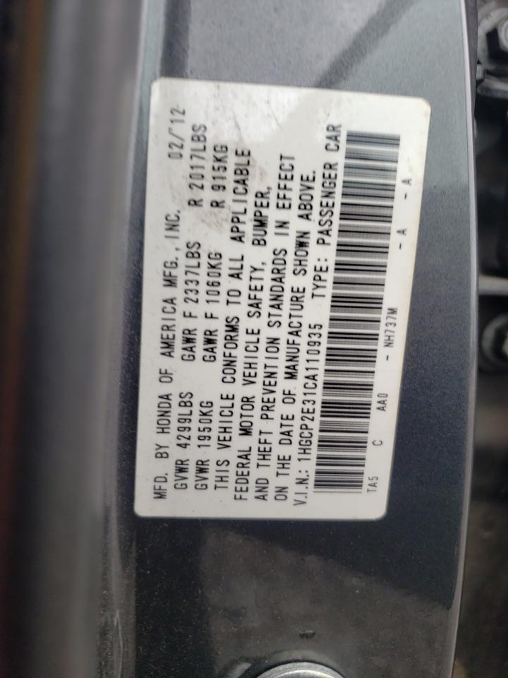 Photo 10 from auction – 2012 HONDA ACCORD LX with VIN 1HGCP2E31CA110935
