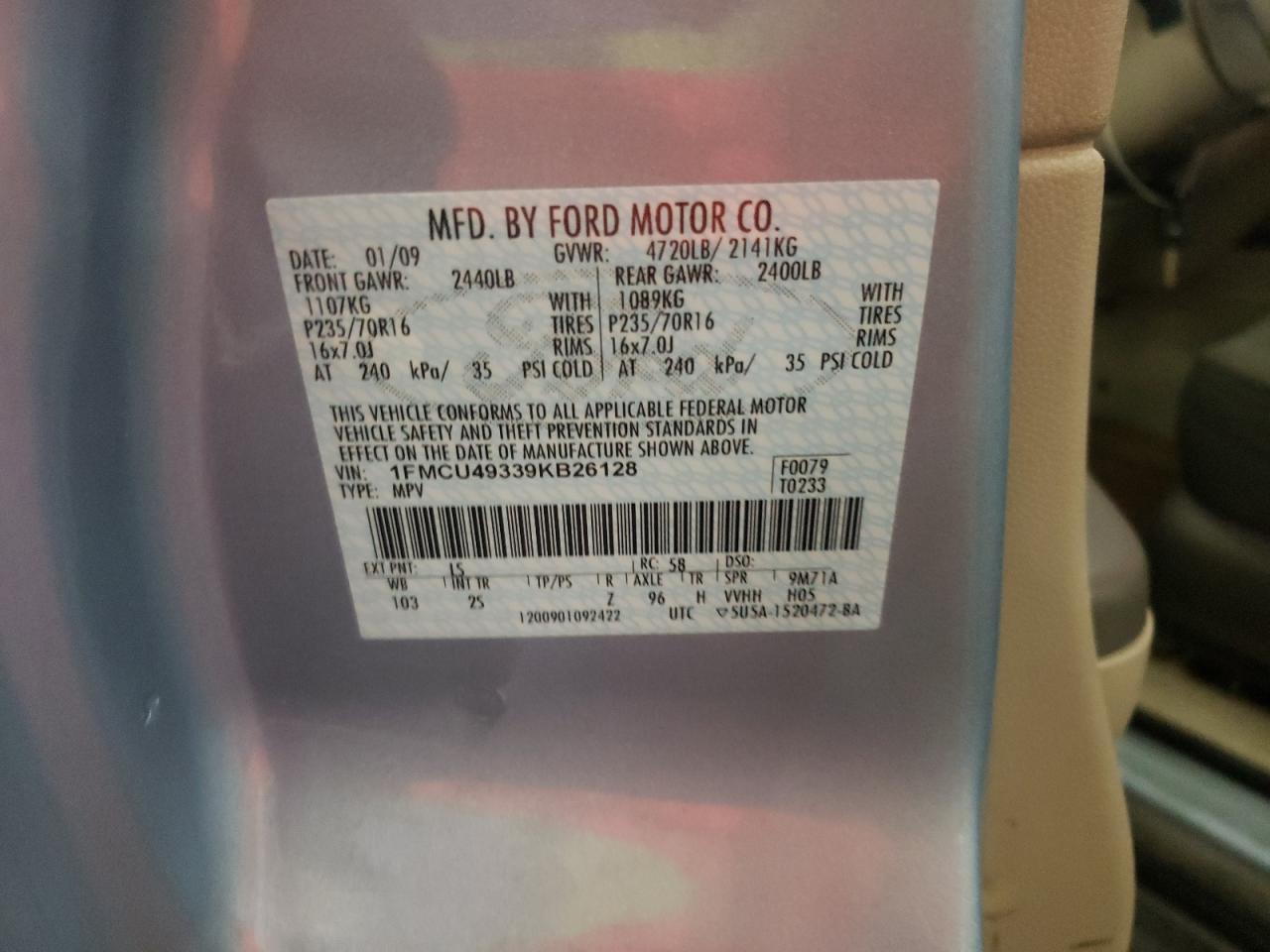 Photo 10 from auction – 2009 FORD ESCAPE HYB with VIN 1FMCU49339KB26128