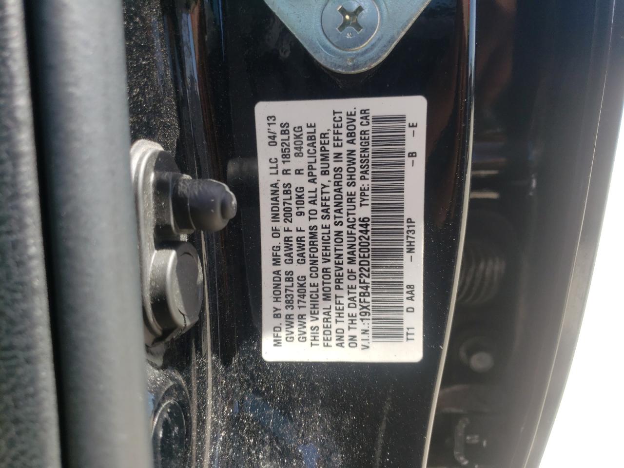 Photo 10 from auction – 2013 HONDA CIVIC HYBR with VIN 19XFB4F22DE002446