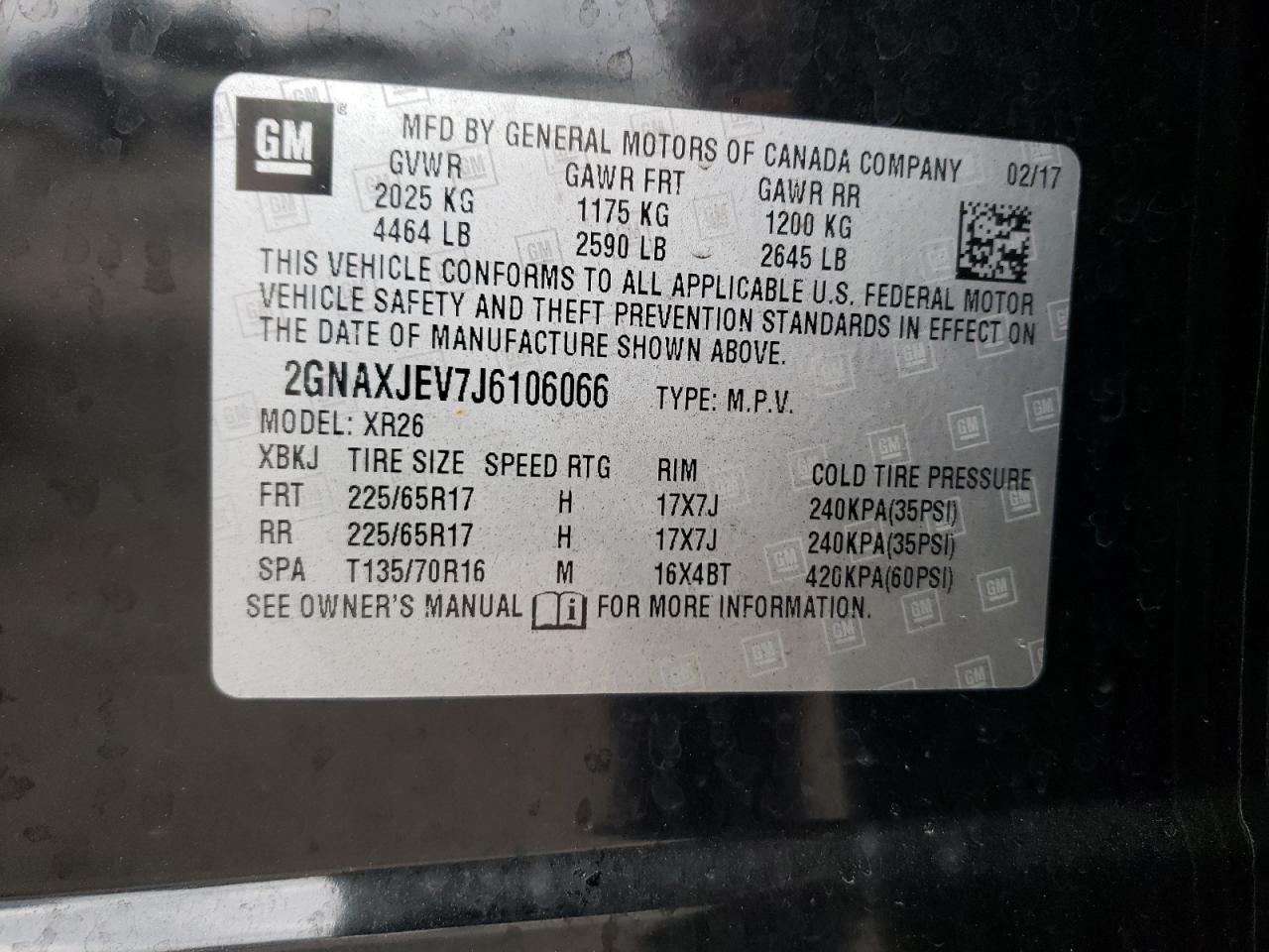 Photo 10 from auction – 2018 CHEVROLET EQUINOX LT with VIN 2GNAXJEV7J6106066